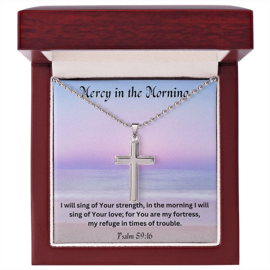 Mercy in the Morning Personalized Stainless Steel Cross Necklace, Encouragement Gift, Inspirational Gift, Sobriety Recovery, Breast Cancer, Motivation Gift