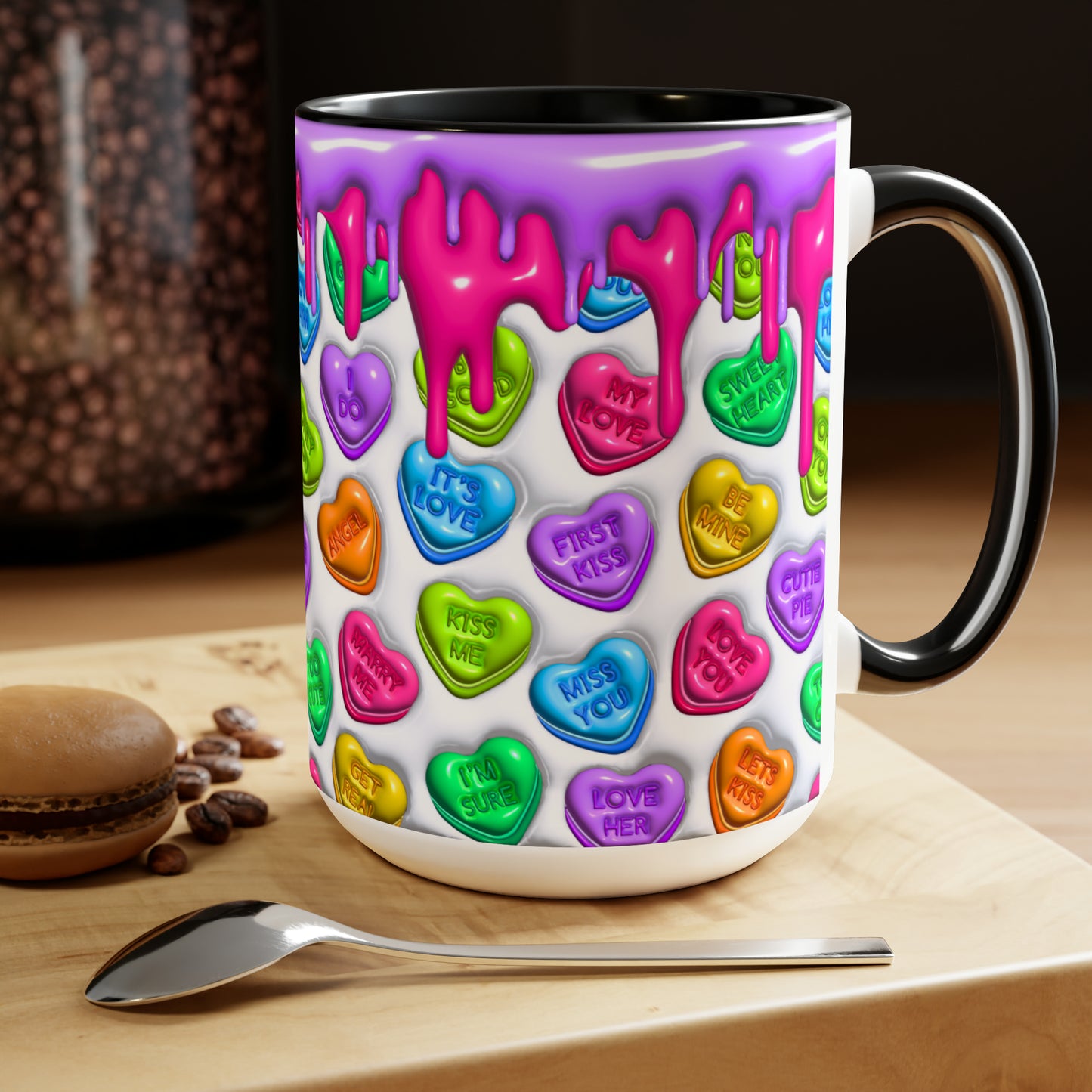 3D Valentine heart mug, Funny Valentine Heart Candy,heart candy mug, conversation heart mug, Two-Tone Coffee Mugs, 15oz