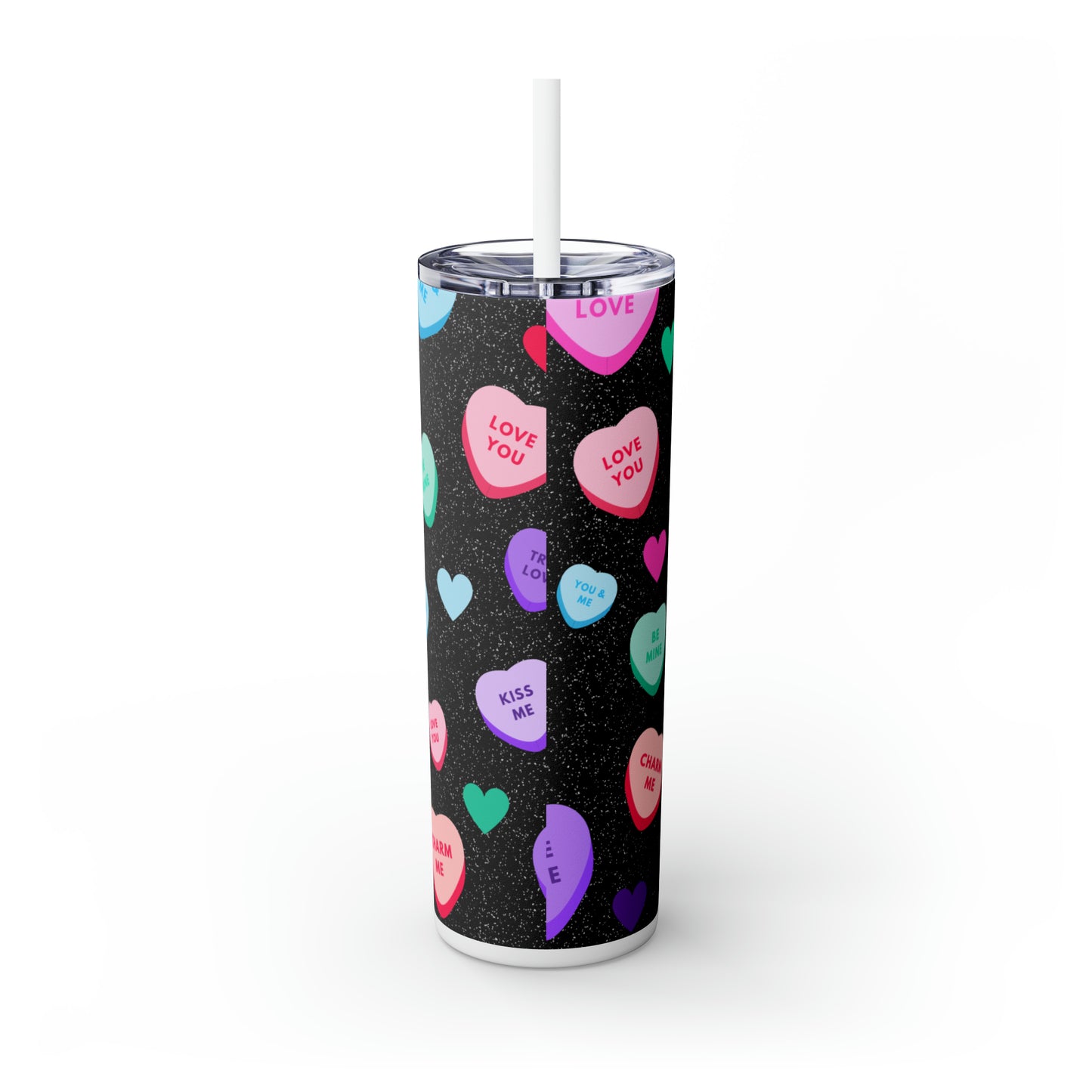 Valentine Candy Hearts Skinny Tumbler, Valentines gift, valentines tumbler, skinny tumbler, love tumbler, candy hearts, with Straw, 20oz