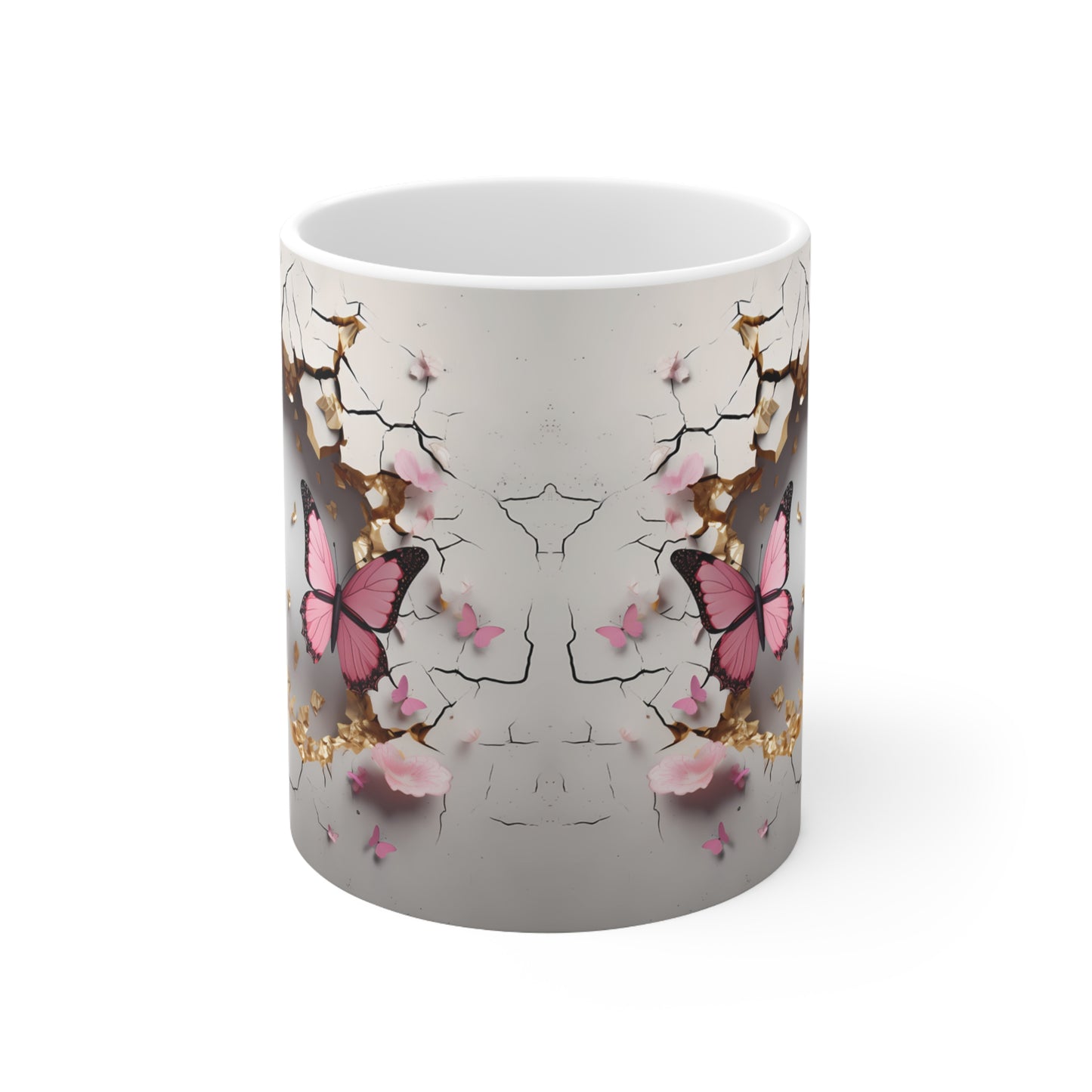 3D Crack In A Wall Pink Butterfly, Butterfly coffee mug, Mug design, Mug wrap, 3D mug wrap, butterfly mug, Ceramic Mug 11oz