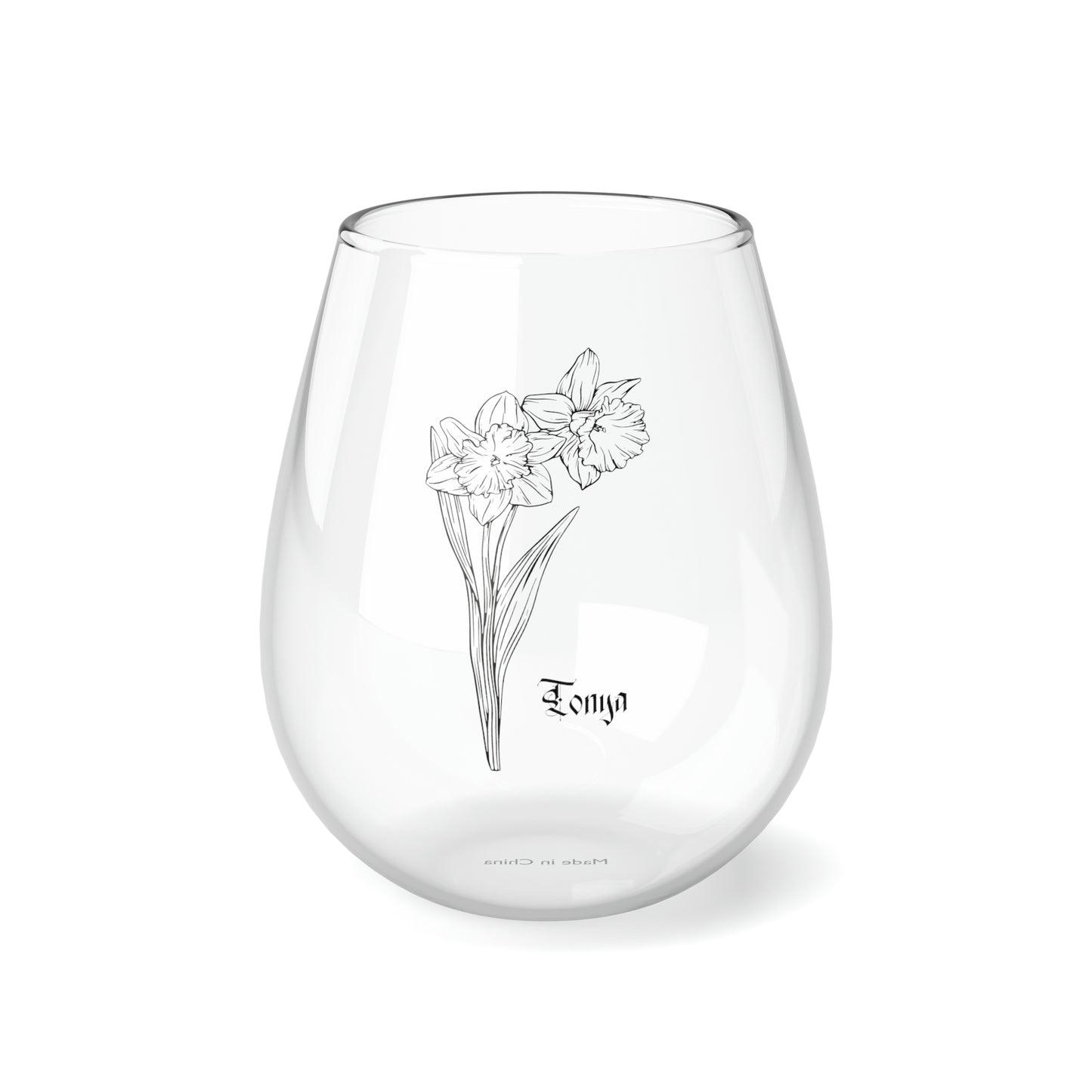 March PERSONALIZED Birth Flower Wine Glass, Birth Flower Gifts, Birth Flower wine glass, Birth Flower Gifts for Women, Gift for coworker, sister gift, birthday gift, Valentine gift, Stemless Wine Glass, 11.75oz