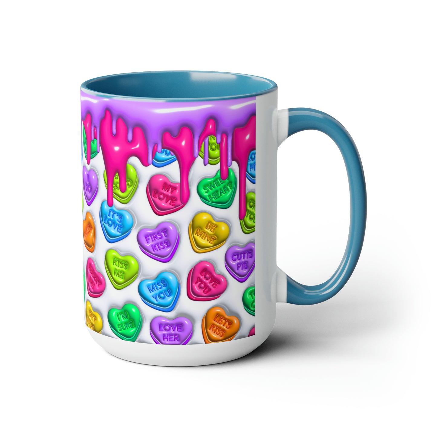 3D Valentine heart mug, Funny Valentine Heart Candy,heart candy mug, conversation heart mug, Two-Tone Coffee Mugs, 15oz