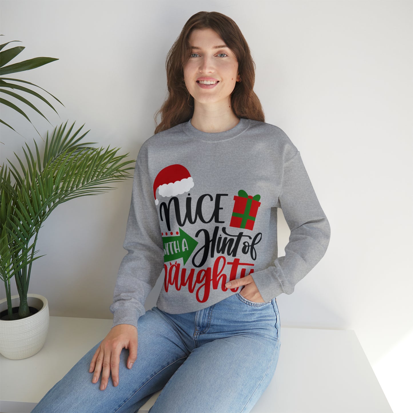 Nice with a Hint of Naughty sweatshirt,  Funny T-shirt, Unisex Tee, Christmas Shirt, Christmas Slogan Shirts, Christmas Sweater, Santa Shirt