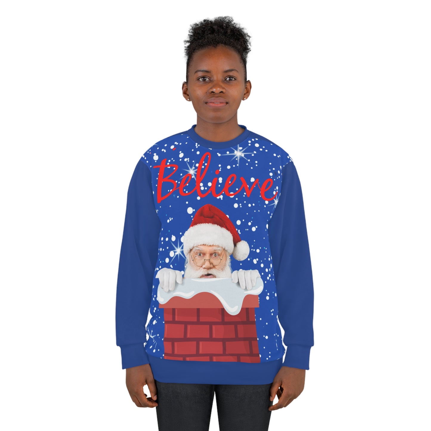 Believe Ugly Christmas Sweatshirt, Santa sweatshirt for women, unisex santa sweatshirt, Retro Christmas sweatshirt, Holiday Clothing, Classic Christmas, Unisex Sweatshirt