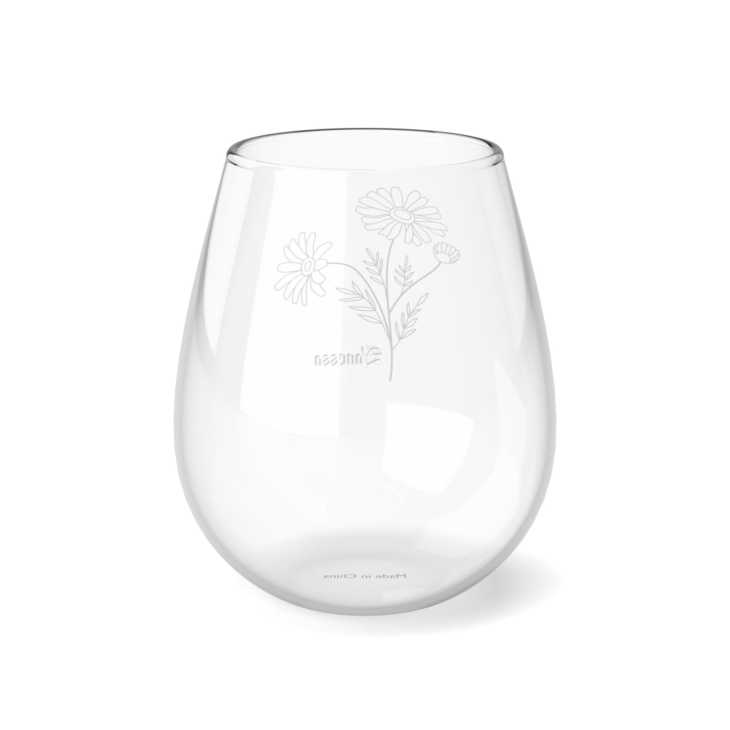 April PERSONALIZED Birth Flower Wine Glass, Birth Flower Gifts, Birth Flower wine glass, Birth Flower Gifts for Women, Gift for coworker, sister gift, birthday gift, Valentine gift, Stemless Wine Glass, 11.75oz