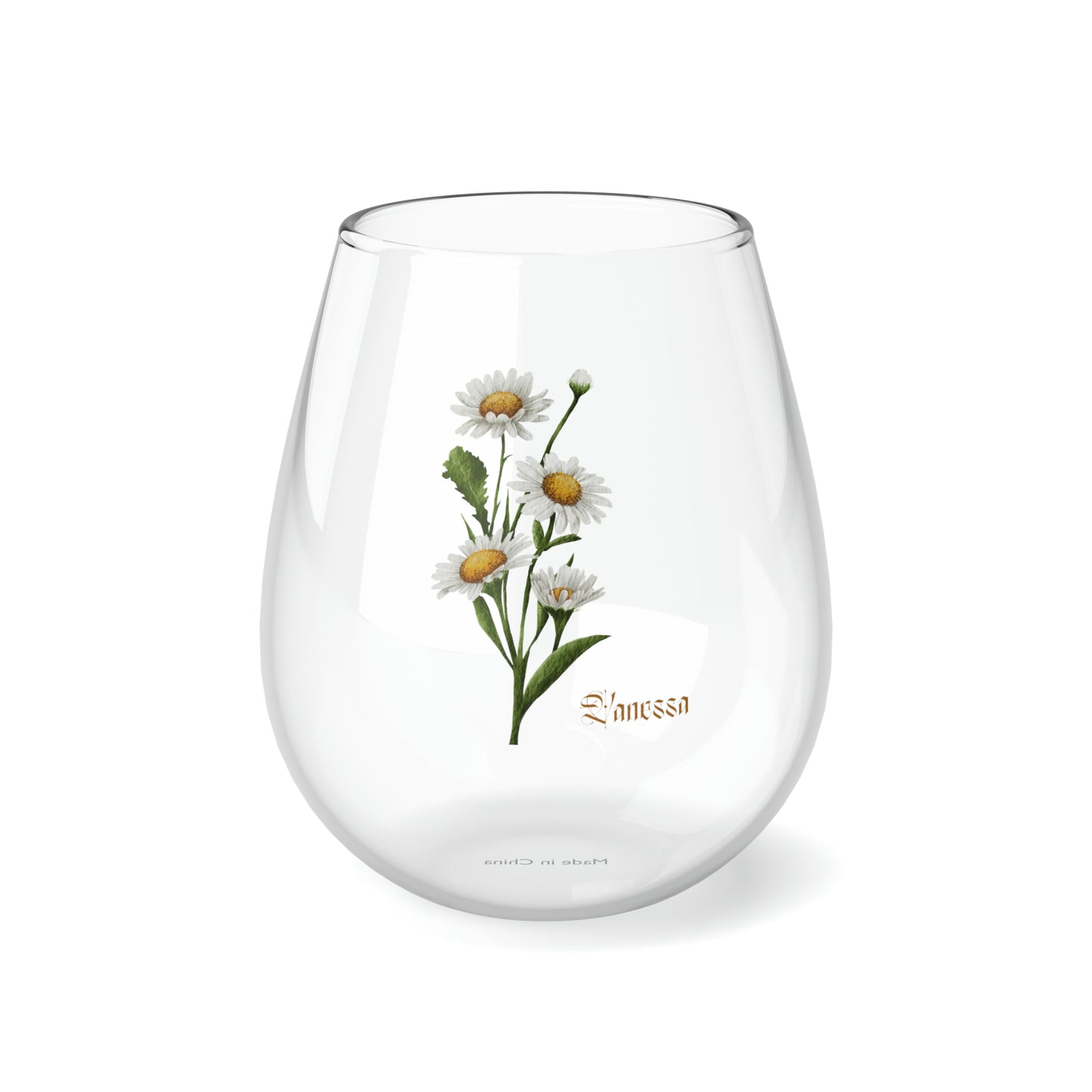 April PERSONALIZED Birth Flower Wine Glass, Birth Flower Gifts, Birth Flower wine glass, Birth Flower Gifts for Women, Gift for coworker, sister gift, birthday gift, Valentine gift, Stemless Wine Glass, 11.75oz