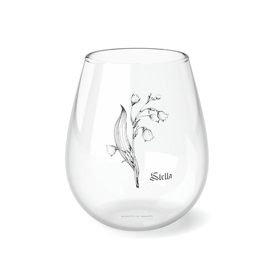 May PERSONALIZED Birth Flower Wine Glass, Birth Flower Gifts, Birth Flower wine glass, Birth Flower Gifts for Women, Gift for coworker, sister gift, birthday gift, Valentine gift, Stemless Wine Glass, 11.75oz