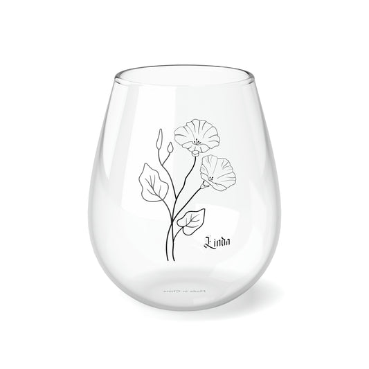 September PERSONALIZED Birth Flower Wine Glass, Birth Flower Gifts, Birth Flower wine glass, Birth Flower Gifts for Women, Gift for coworker, sister gift, birthday gift, Valentine gift, Stemless Wine Glass, 11.75oz