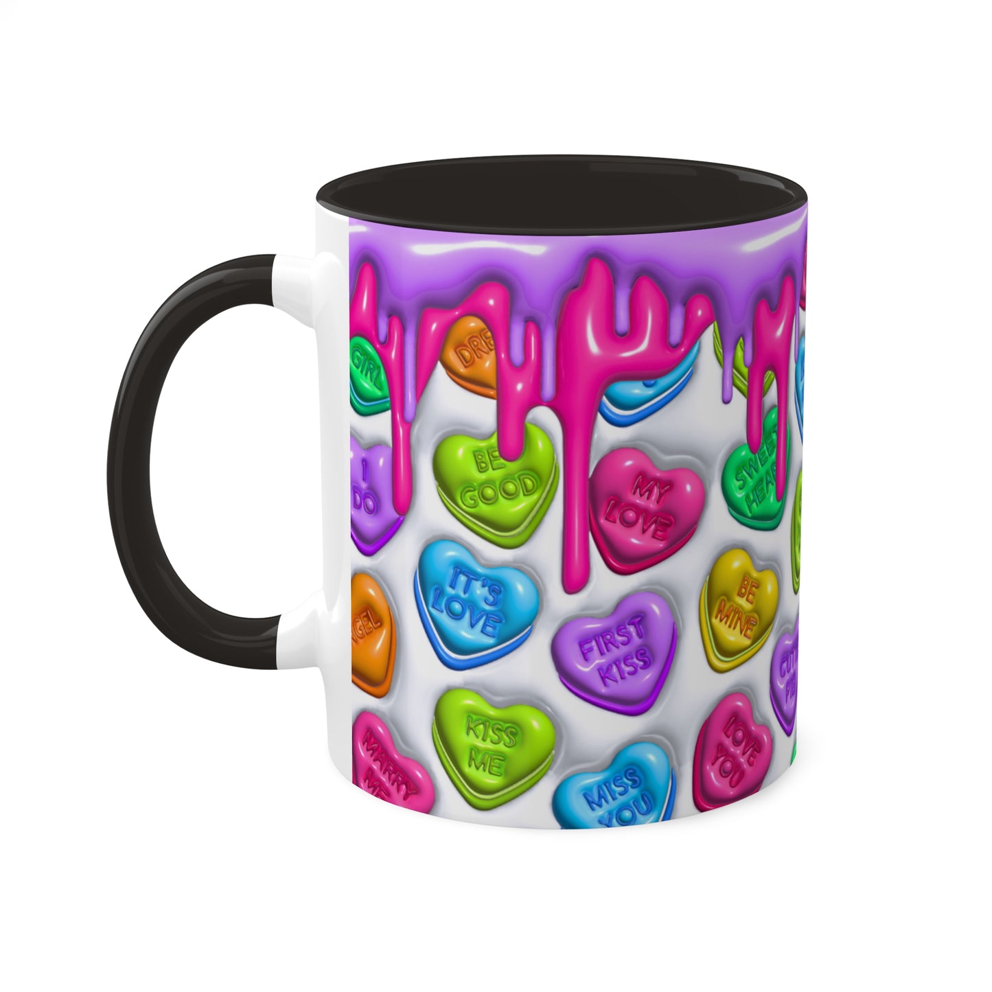 3D Valentine heart mug, Funny Valentine Heart Candy, Inflated 3D Mug wrap, heart candy mug, conversation heart mug, Colorful Mugs, 11oz