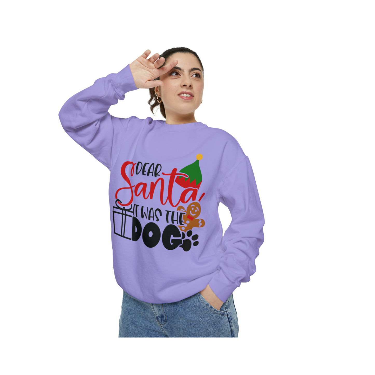 Dear Santa It Was the Cat Unisex Garment-Dyed Sweatshirt, Dear Santa Dog Shirt, Christmas Shirt, Family Christmas Shirt, Dog Shirt, Animal Lover Shirt, Dog Lover Tee