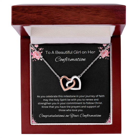 Interlocking Hearts Confirmation Necklace, Christian Gift, Gift from Godparent, Gift from Parent, Gift Necklace, Baptism Gift, First Communion, Faith, Christening, Confirmation, Confirmation Gift for Girls Catholic, Holy Confirmation for Girls