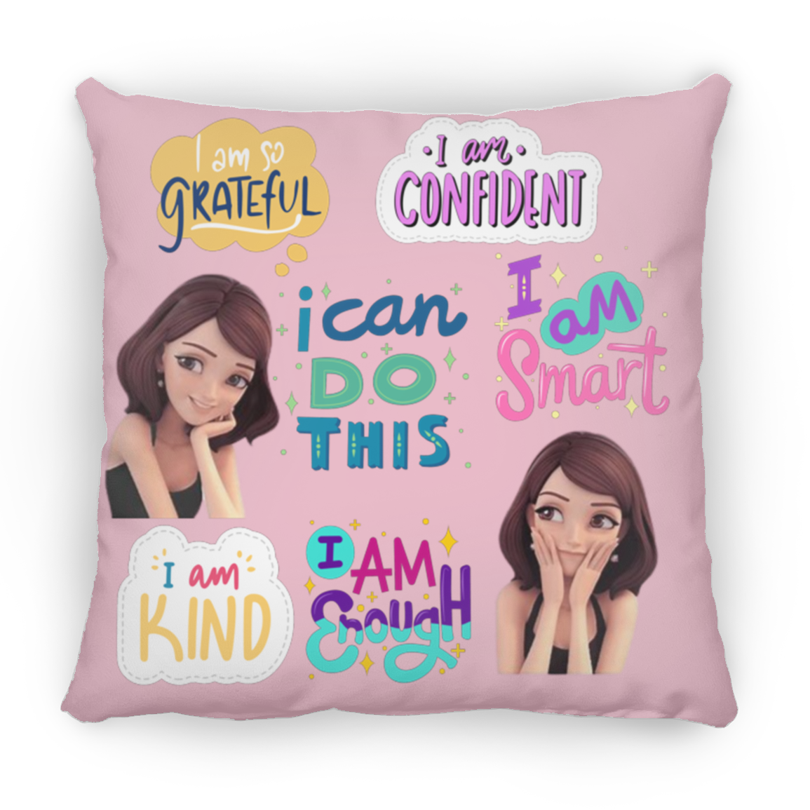 I Am Grateful. I Am Confident. Large Square Pillow