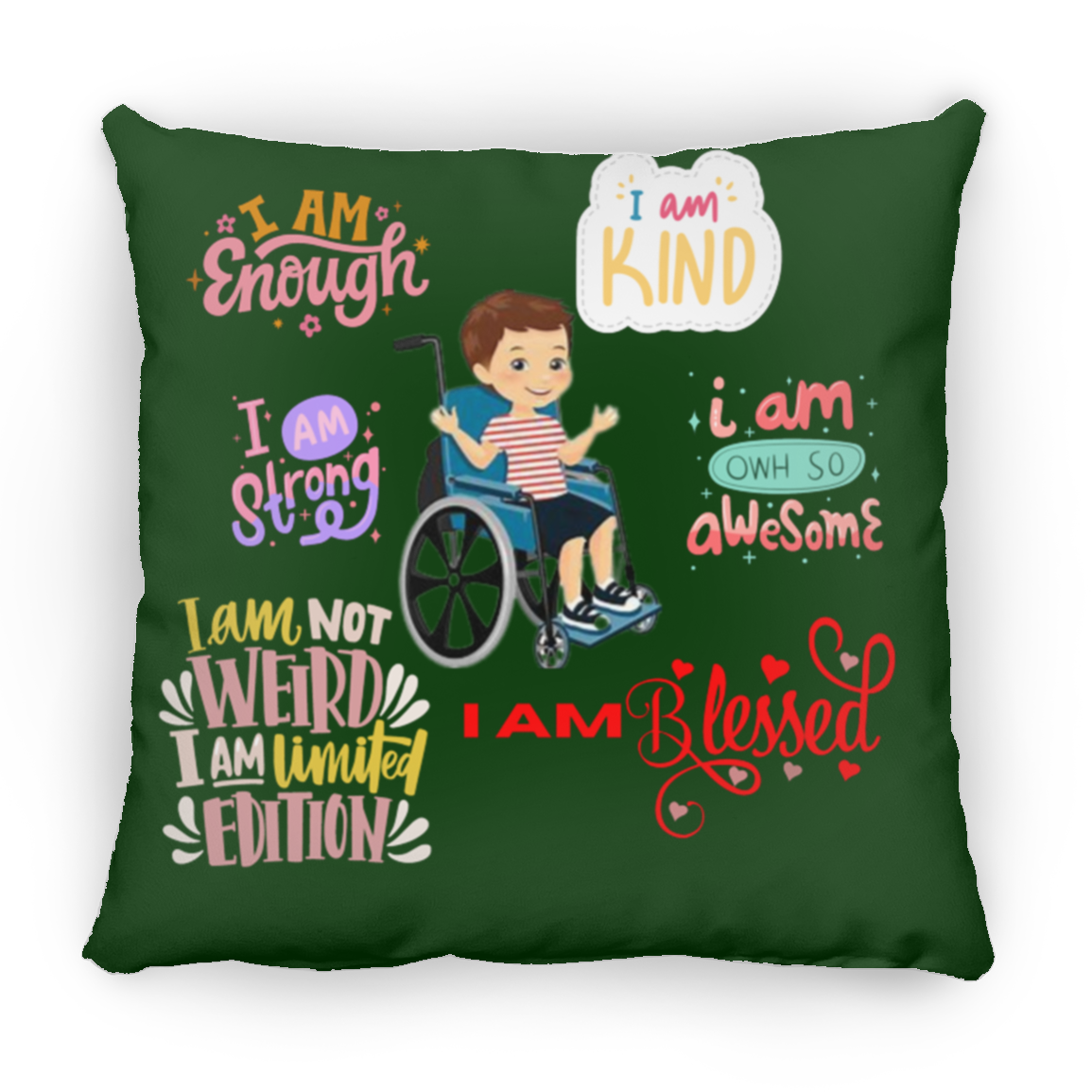 I Am Enough. I Am Kind. Large Square Pillow