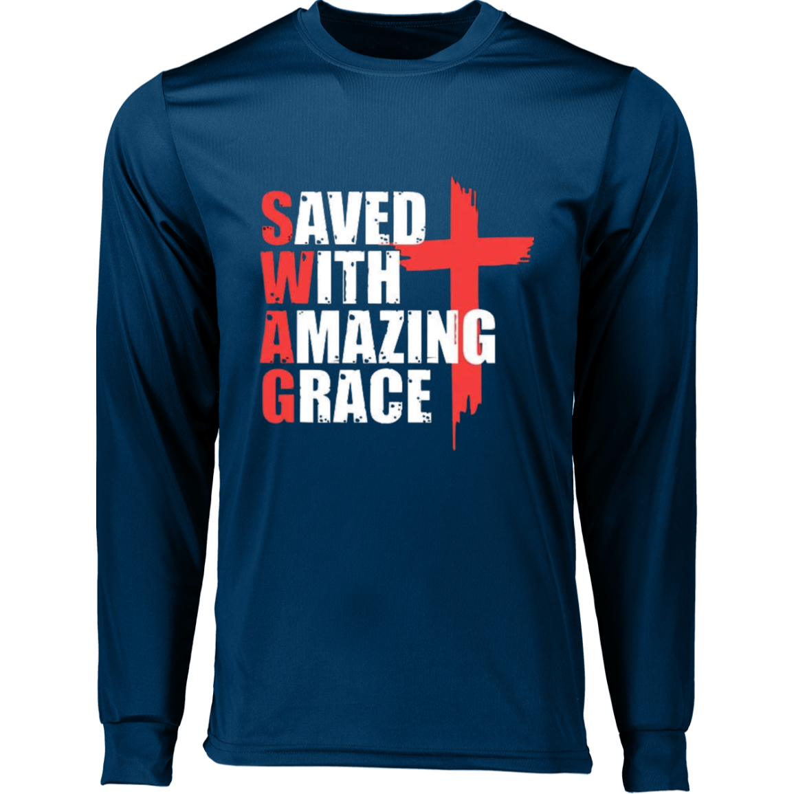 Saved With Amazing Grace Long Sleeve Moisture-Wicking Tee, Long Sleeve Tee, T-Shirt, Men's Crewneck, Unisex Fit