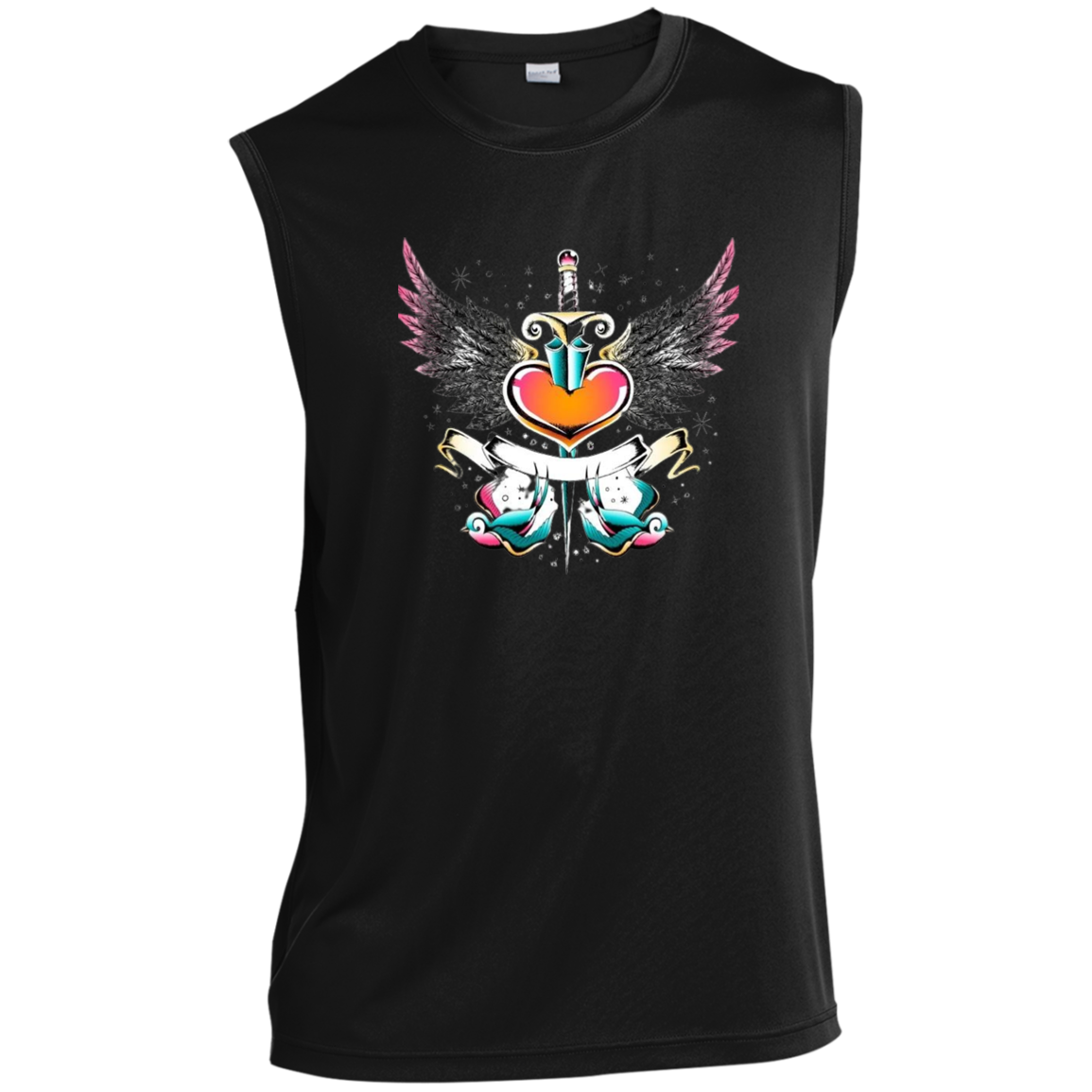 Vintage Heart and Swallow Banner Men’s Sleeveless Performance Tee