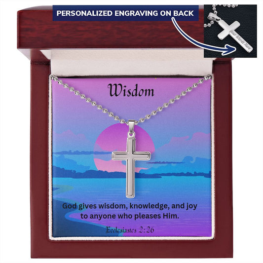 Wisdom Personalized Cross Necklace, Cross Pendant, Holy Confirmation, Gift from Godparent, Gift from Parents, Confirmation Necklace, Gift for Him, Gift for Her, Baptism Gift, First Communion, Faith, Christening, Confirmation, Cross Necklace