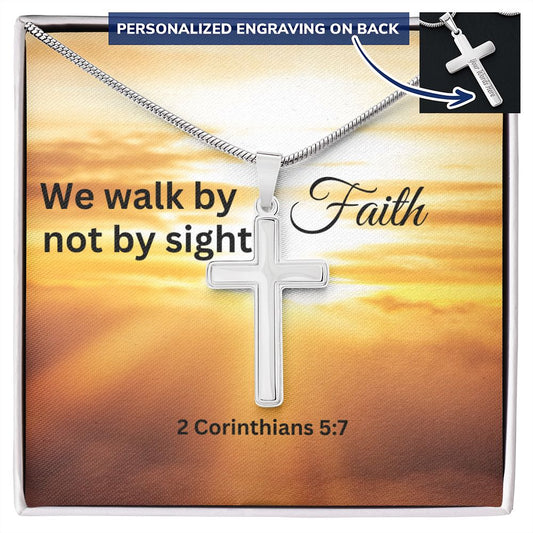We Walk By Faith Personalized Cross Necklace, Cross Pendant, Holy Confirmation, Gift from Godparent, Gift from Parents, Confirmation Necklace, Gift for Him, Gift for Her, Baptism Gift, First Communion, Faith, Christening, Confirmation, Cross Necklace