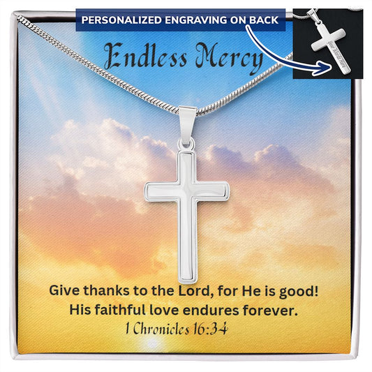 Endless Mercy Personalized Stainless Steel Cross Necklace, Encouragement Gift, Inspirational Gift, Sobriety Recovery, Breast Cancer