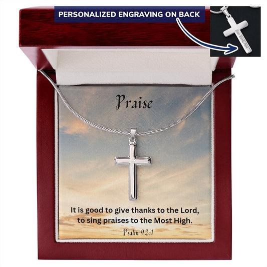 Praise Personalized Stainless Steel Cross Necklace, Cross Pendant, Holy Confirmation, Gift from Godparent, Gift from Parents, Confirmation Necklace, Baptism Gift, First Communion, Faith, Christening, Confirmation, Cross Necklace