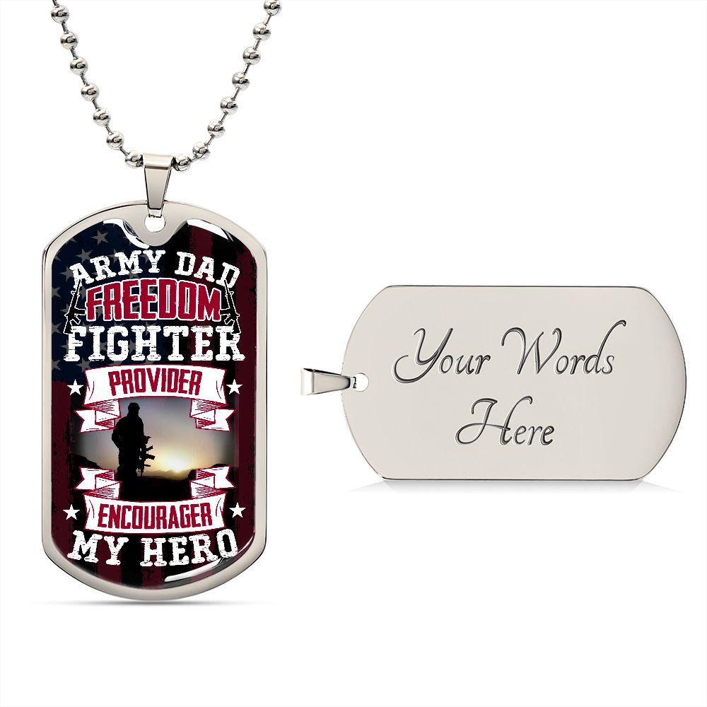 Army Dad Freedom Fighter For Dad, Men's Gift, Gift for Dad, Personalized Gift for Dad, Stepfather, Dog Tag for Dad, Fathers Day Gift, Dad Birthday, From Daughter, From Son