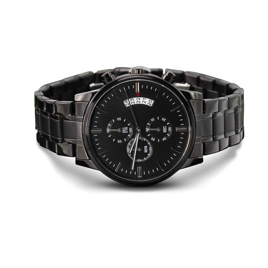 Customizable Engraved Black Chronograph Watch is the perfect gift for all the special men in your life.