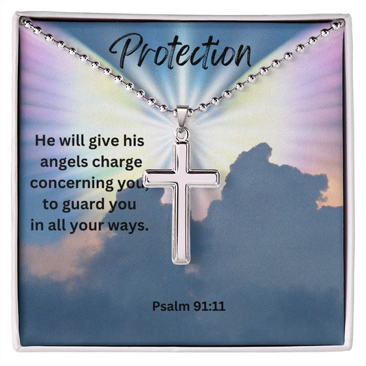 Protection Stainless Cross Necklace with Ball Chain, Cross Pendant, Holy Confirmation, Gift from Godparent, Gift from Parents, Confirmation Necklace, Baptism Gift, First Communion, Faith, Christening, Confirmation, Cross Necklace