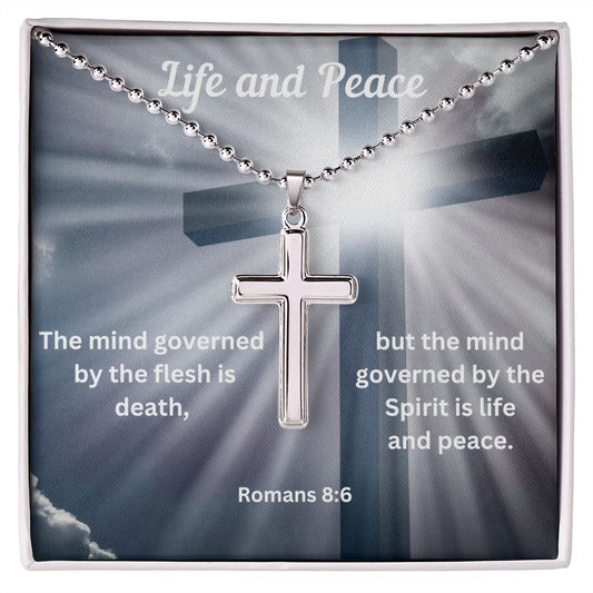 Life and Peace Stainless Cross Necklace, Gifts for Him, Gifts for Her, Cross Necklace, Religious Jewelry, Baptism Gift, Encouragement Gift, Motivation Gift