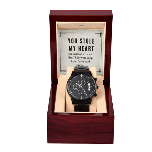 Black Chronograph Watch (No Engraving), Men's Gift, Gift for Him, Gift Husband, Personalized Gift for Soulmate, Watch for Dad, Father’s Day Gift, Husband Birthday, Soulmate Gift