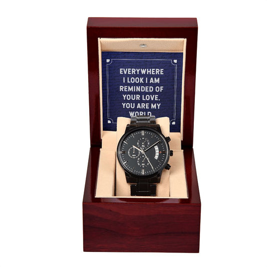 Black Chronograph Watch + MC (No Engraving), Men's Gift, Gift for Dad, Stepfather, Father's Day Gift, From Daughter, From Son