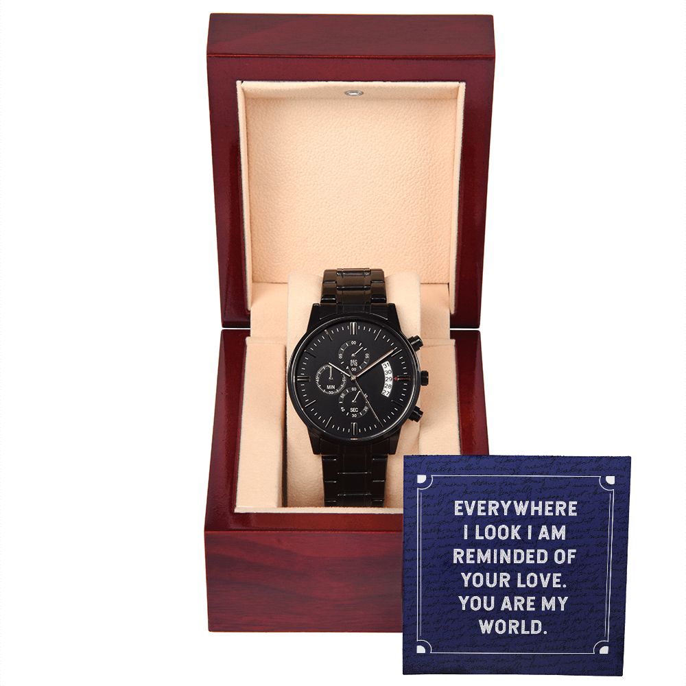 Black Chronograph Watch + MC (No Engraving), Men's Gift, Gift for Dad, Stepfather, Father's Day Gift, From Daughter, From Son