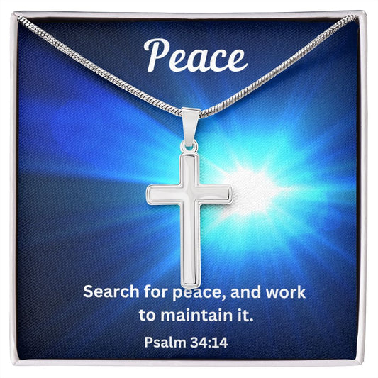 Peace Stainless Steel Cross Necklace. Motivational Gift Necklace, Inspirational Gift, Encouragement Gift, Empowering Gift, Sobriety Recovery, Breast Cancer, Strength Necklace