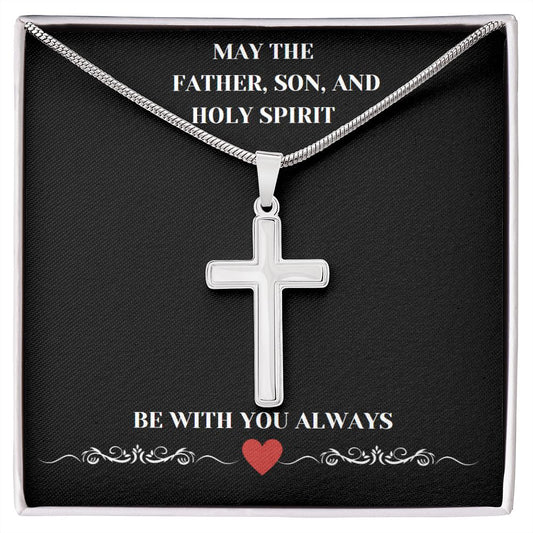 May the Father, Son, and Holy Spirit Stainless Steel Cross Necklace w/MC- May the Father, Son, and Holy Spirit