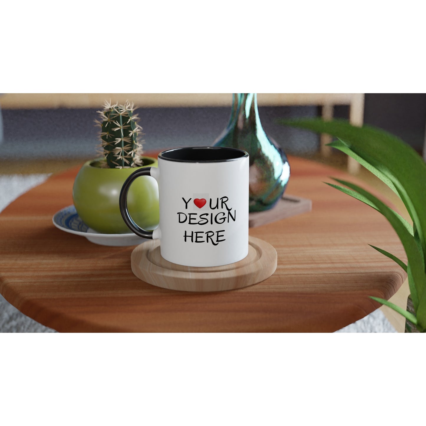 Ceramic Coffee Cup Mockup - White 11oz Ceramic Mug with Color Inside
