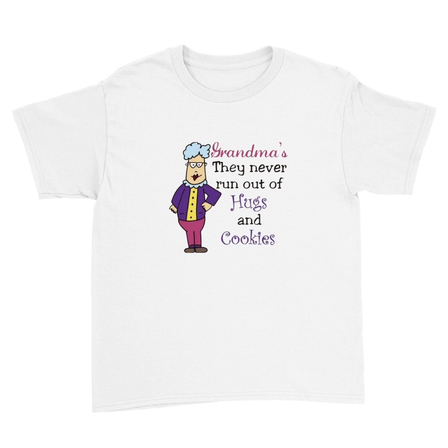 Grandma's They Never Run Out of Hugs Polycotton Kids Crewneck T-shirt